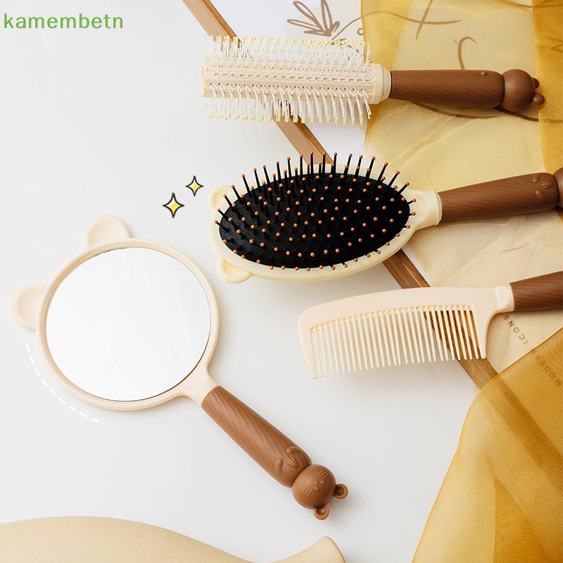 Koujitn Bộ Gương Lược Chải Trang Điểm Cầm Tay Không Góc massage Đầu Không Thắt Nút Hình Bia Dễ Thương Dùng Tại Nhà vn