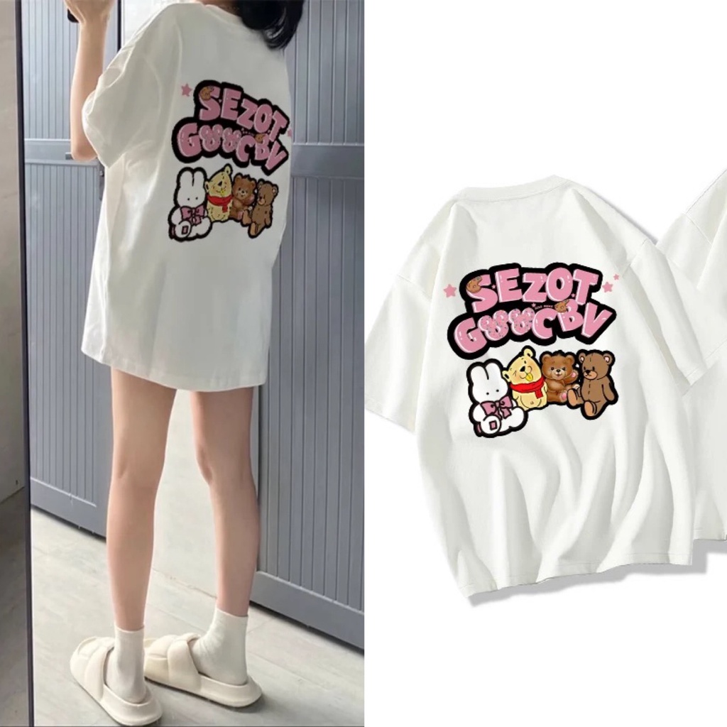 Áo thun nữ form rộng cotton 100% cổ tròn in basic GUGUNO (A)