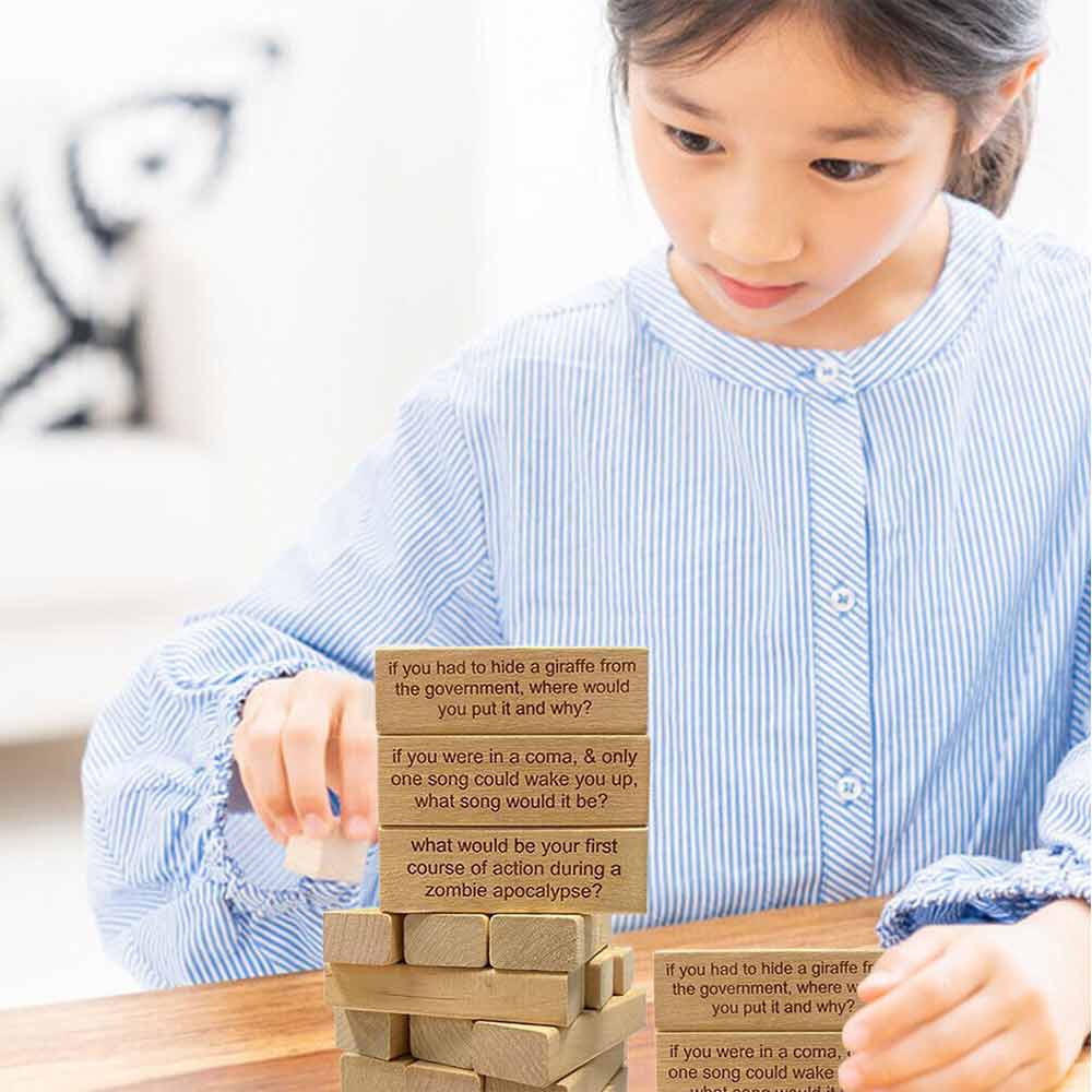 Ice Breaker Questions Tumbling Game Wooden Brick Decoration, Building Blocks Lawn Courtyard Outdoor Game