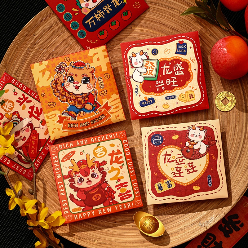 Bộ 6 Bao Lì Xì Đỏ mini Họa Tiết Hoạt Hình 2024