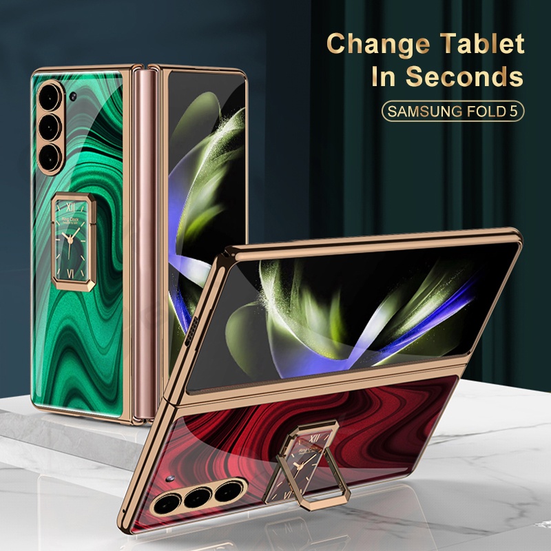 Ốp Điện Thoại Mặt Kính Cường Lực Cứng Có Vòng Nhẫn Giá Đỡ Cho samsung galaxy z fold 5 5g galaxy z fo