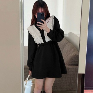 Đầm Cổ Chữ v Màu Đen Phối Bèo Phong Cách Châu Âu Thời Trang Cho Nữ
