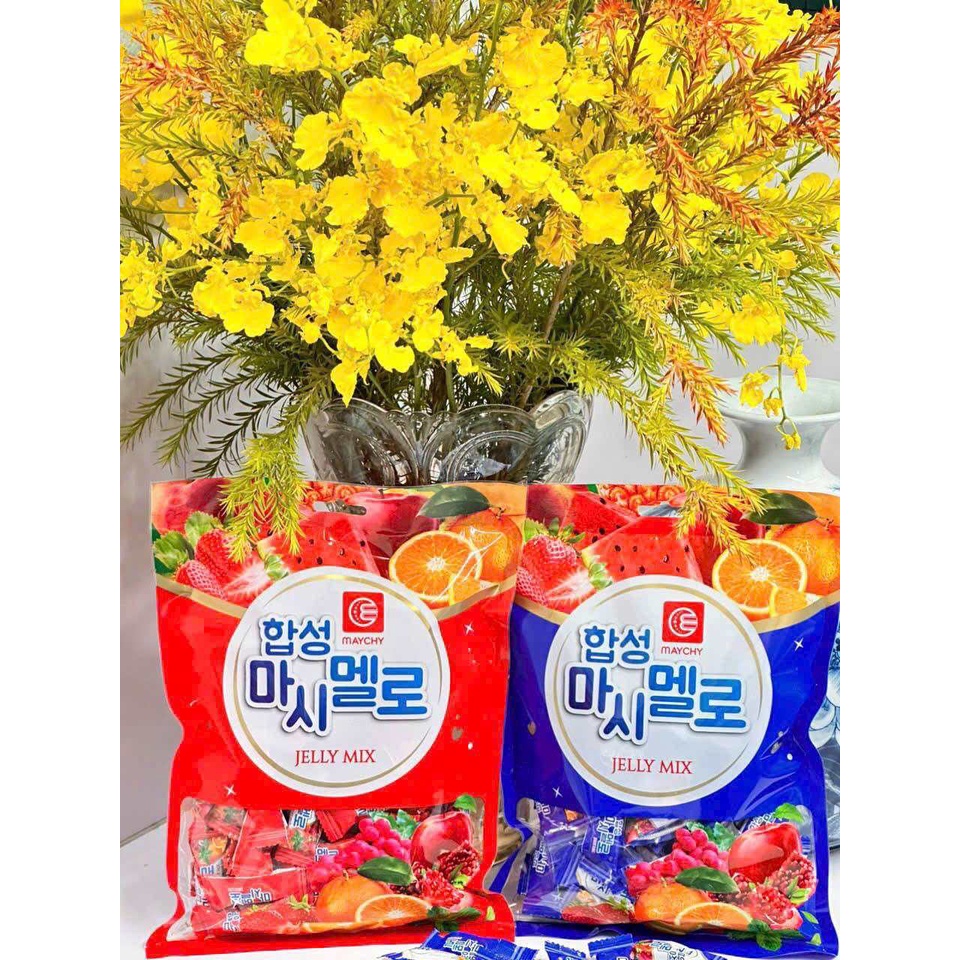 Bịch 300g kẹo trái cây 4 mùa cam, dâu, táo nho maychy