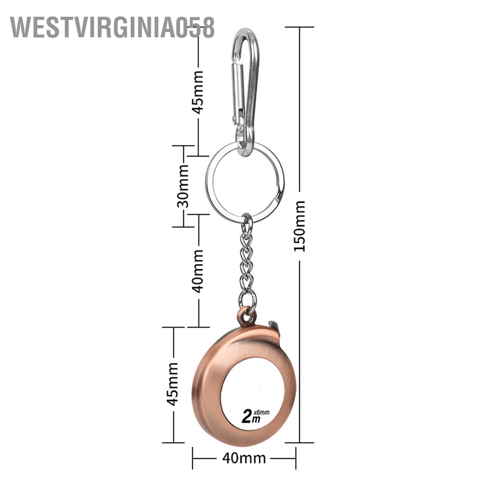 Westvirginia058 Thước dây mini 2m Chiều dài 6mm rộng Rõ ràng Cân Công cụ đo cầm tay với Carabiner cho Chế biến gỗ Thủ công