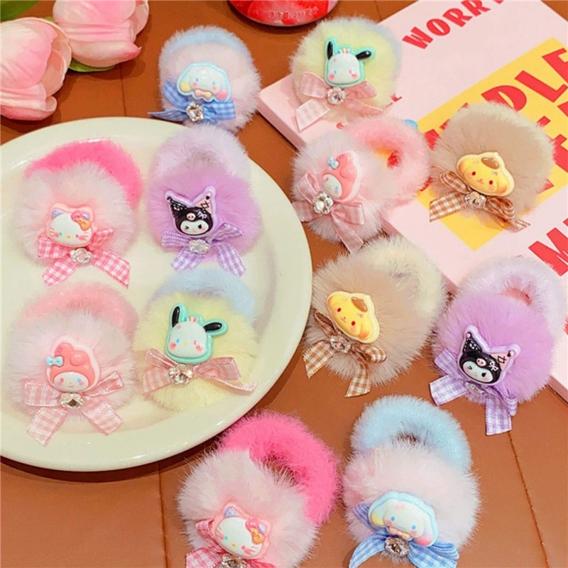 SANRIO Băng Đô Bằng Da Phủ Lông Không Làm Tổn Thương Tóc Cho Bé Gái