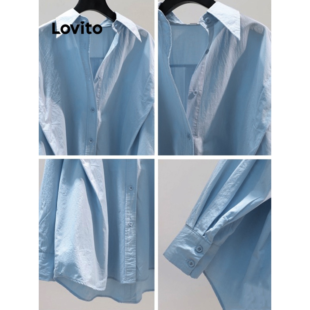 Lovito Áo sơ mi trơn có cúc thông thường cho nữ LNA33068