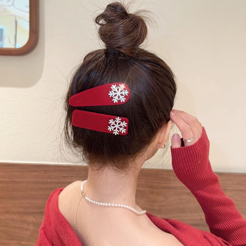 Mới Kẹp Tóc Hình Bông Tuyết Màu Đỏ Phong Cách Giáng Sinh Thời Trang Thu Đông Dễ Phối Đồ