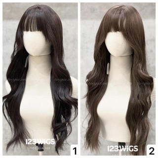123WIGS - Tóc giả nguyên đầu hush cut xoăn mái thưa dài ngang lưng S1006