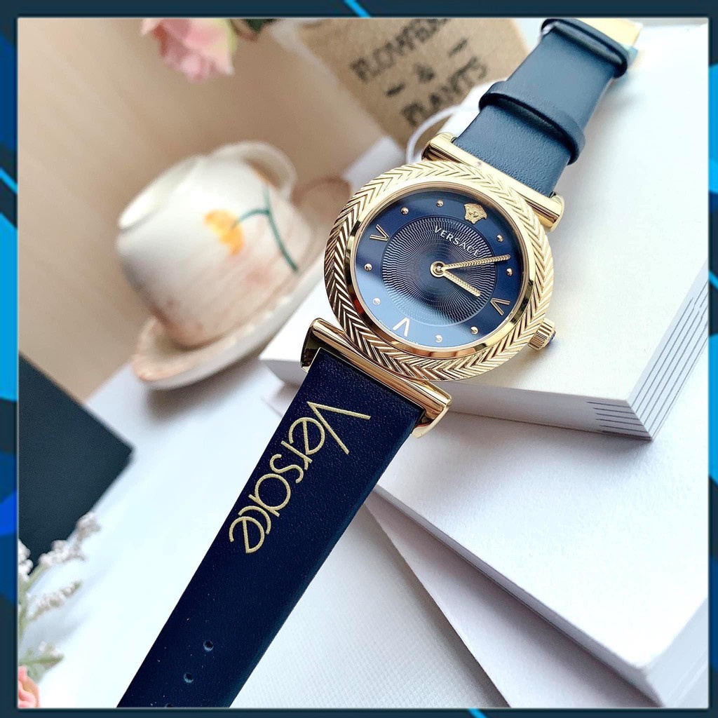 Đồng hồ nữ chính hãng Versace Series V-Motif mới nhất của nhà Versace tone xanh dương- Kính Sapphire NEW