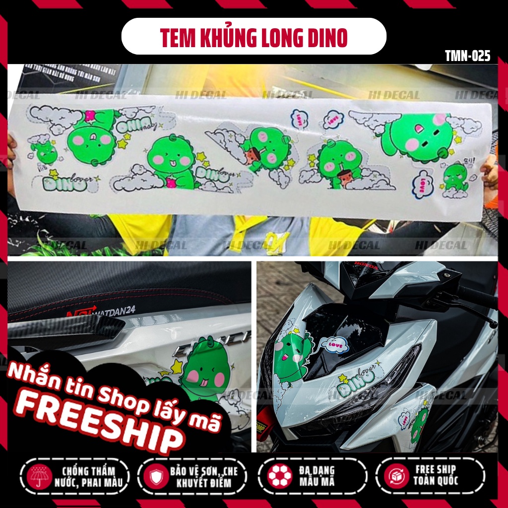 Tem khủng long Dino dán xe Sh Wave Vespa | TMN025 | Decal cao cấp dán xe chống thấm nước chống phai màu