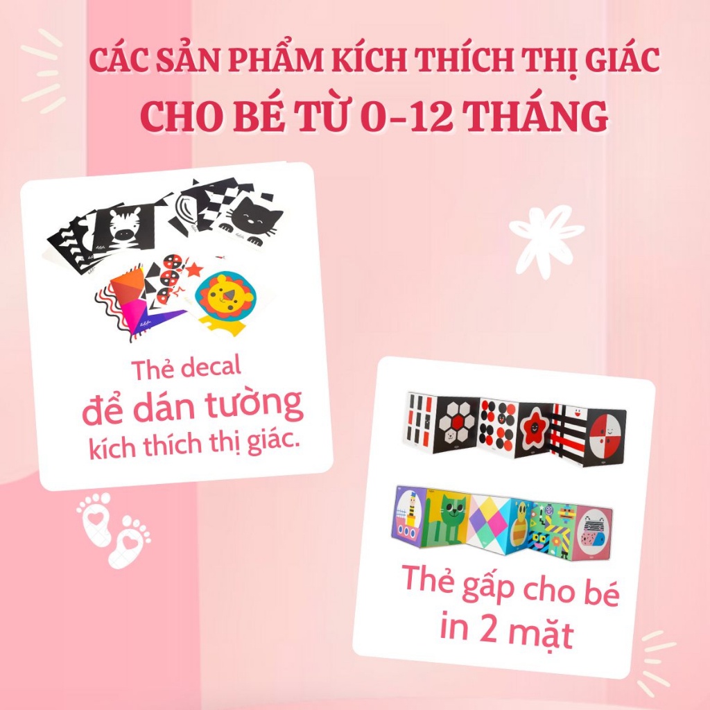 Bộ thẻ kích thích thị giác cho bé bao gồm thẻ gấp và thẻ decal dán tường thương hiệu Lalala baby