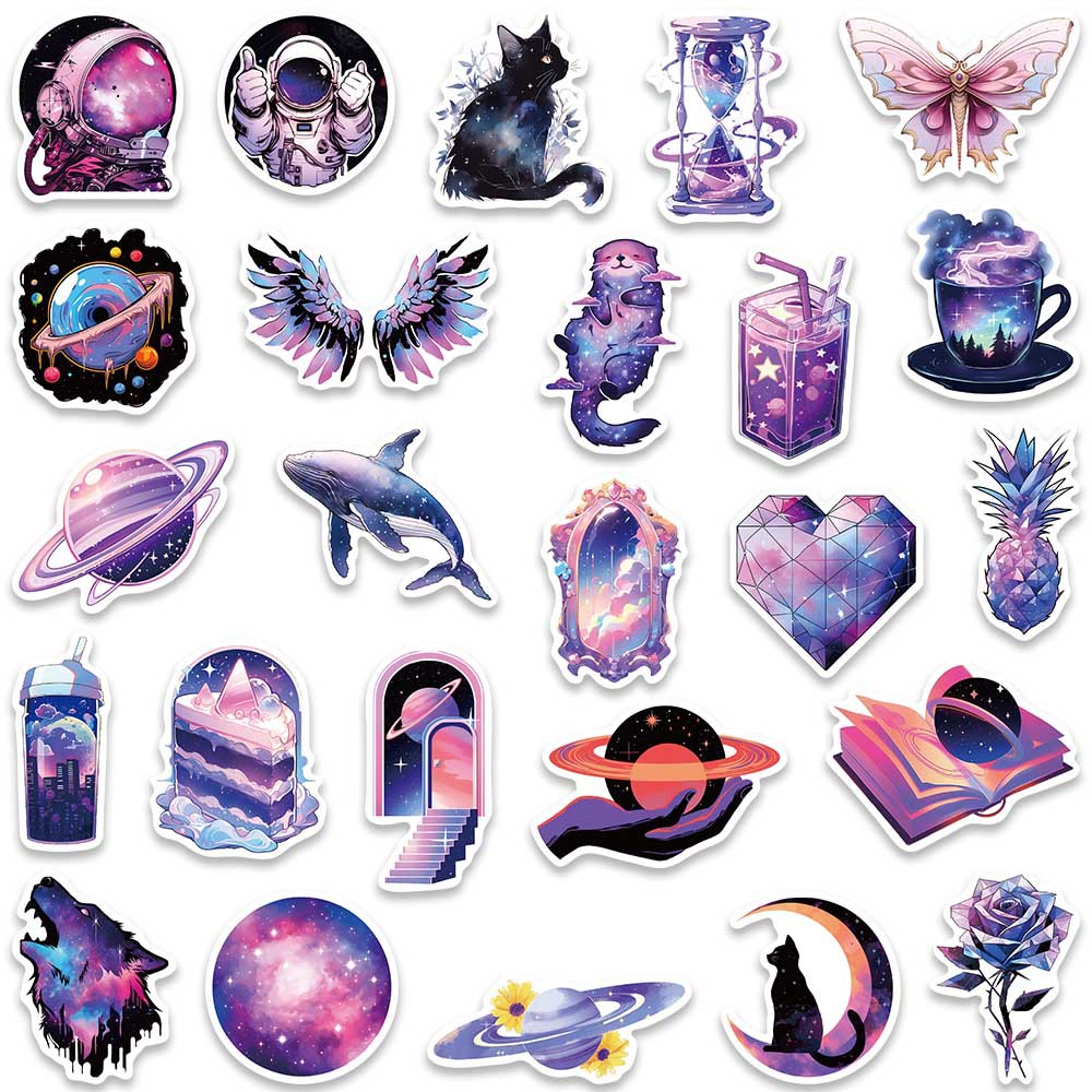 Bộ 50 Miếng Dán Hoạt Hình Màu Tím Trang Trí Mũ Bảo Hiểm / Bút Chì Chống Thấm Nước