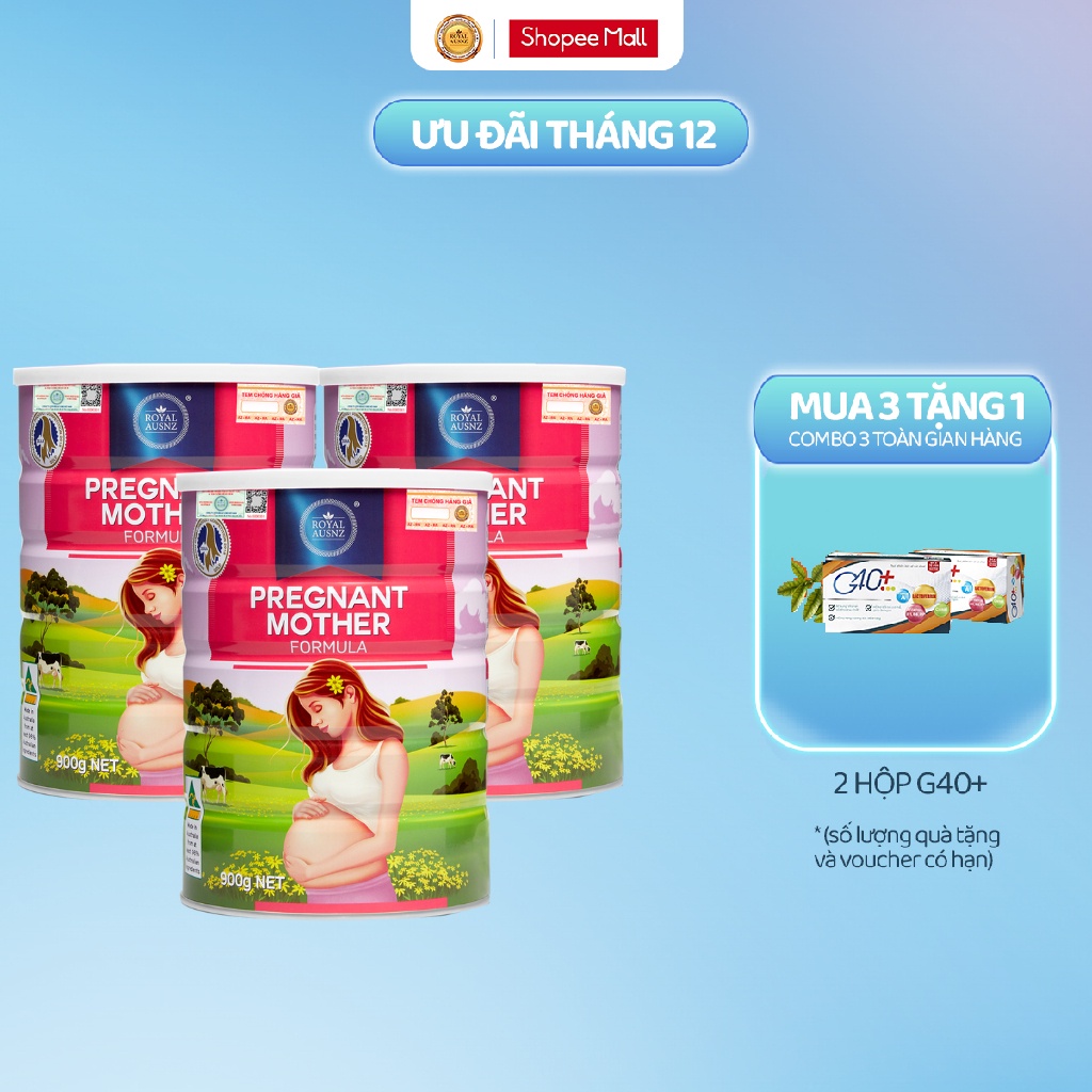 Combo 3 Hộp Sữa Bột Pregnant Mother Formula ROYAL AUSNZ Bổ Sung Vitamin Và Khoáng Chất Cho Phụ Nữ Mang Thai 900g/hộp