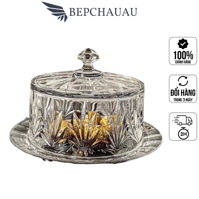 Đĩa Pha Lê Có Nắp Tulip Bohemia 23cm, Nhập Đức, Bepchauau