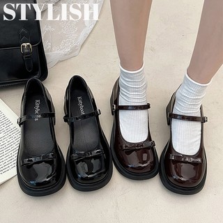 Giày cao gót da đế mềm đính nơ phong cách retro