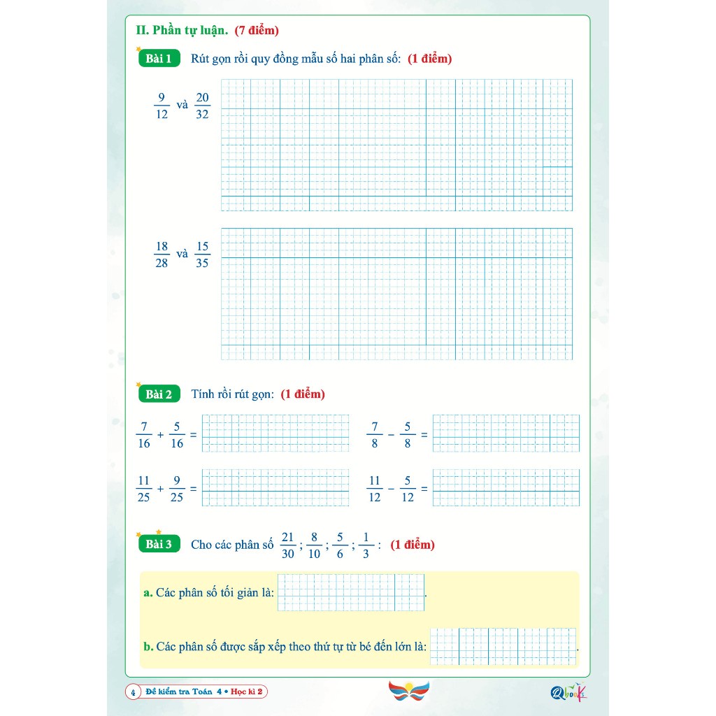 Sách Đề Kiểm Tra Toán Lớp 4 - Học Kì 2 - Cánh Diều  - Bản Quyền