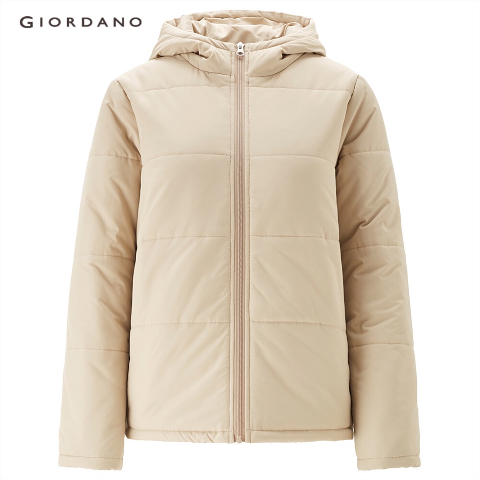 Áo khoác GIORDANO 05372731 có mũ trùm đầu lớp lót và khóa kéo phía trước màu trơn dành cho nữ