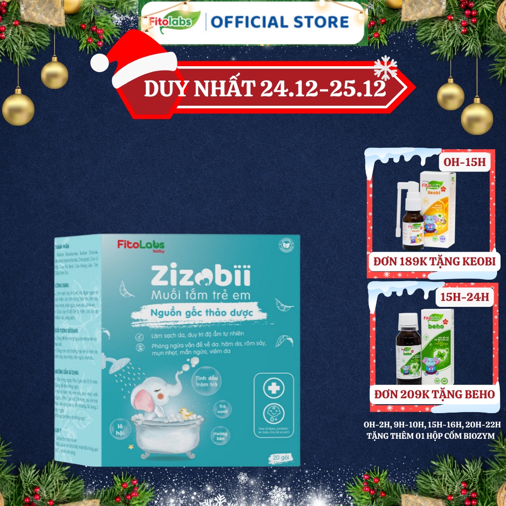 Hộp Muối Tắm Thảo Dược Zizobii FITOLABS Giúp Làm Sạch Da, Dưỡng Ẩm Tự Nhiên, Kháng Khuẩn, An Toàn Hộp 20 gói FITO33