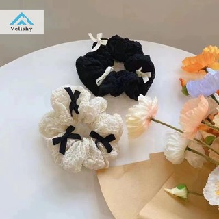 Velishy dây cột tóc thắt nơ vải màu trơn thời trang cho nữ