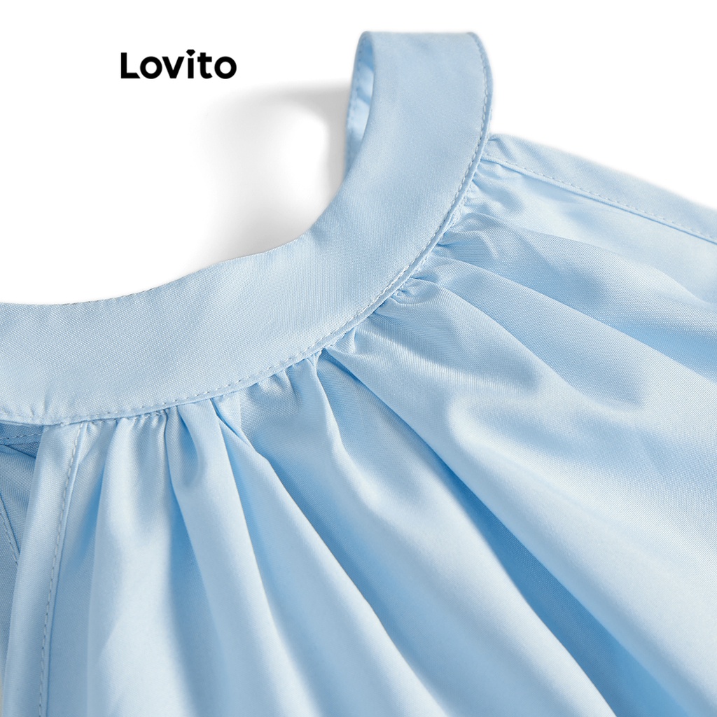 Đầm maxi Lovito dài đính nơ sau lưng màu trơn thường ngày cho nữ L61AD081 (Màu xanh dương) | BigBuy360 - bigbuy360.vn