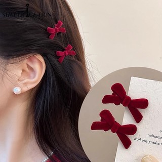 1 kẹp tóc hình nơ vải nhung đỏ phong cách năm mới