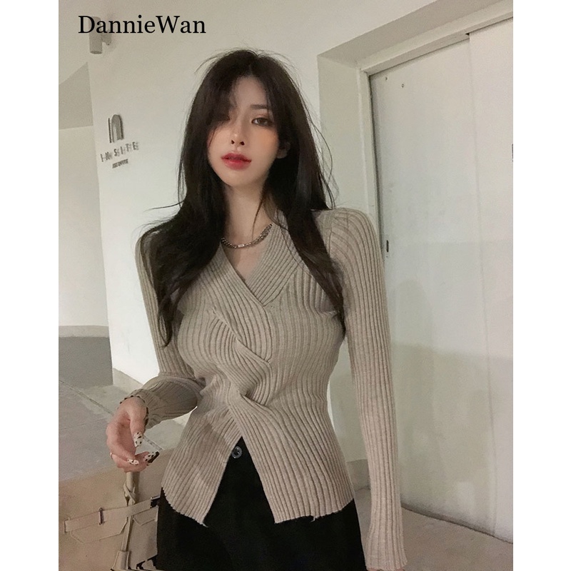 DannieWan Áo Len áo khoác cardigan thời trang Vintage INS phổ biến WMY