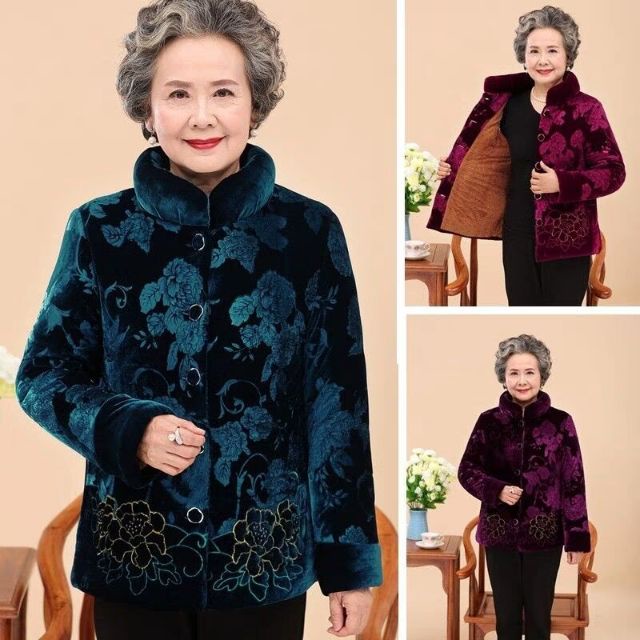 Áo khoác nhung ấm mùa đông tặng bà dày dặn sang trọng dành cho người già cao tuổi từ 70 tuổi đến 100