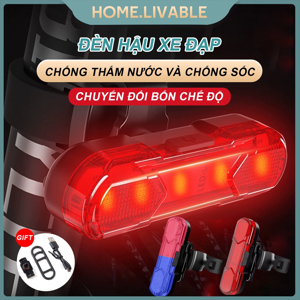 Đèn LED Sạc USB Gắn Đuôi Xe Đạp Đèn hậu xe đạp pin sạc 4 chế độ sáng