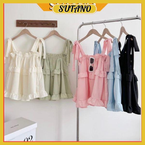 áo kiểu nữ bánh bèo, áo 2 dây babydoll chất thô lụa buộc nơ vai kiểu dáng hàn quốc  A91 SUTANO ( ảnh thật ,video) | BigBuy360 - bigbuy360.vn