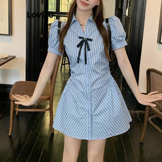 Lovito Váy sọc thường ngày có tay áo phồng có thể tháo rời cho nữ LBA79194