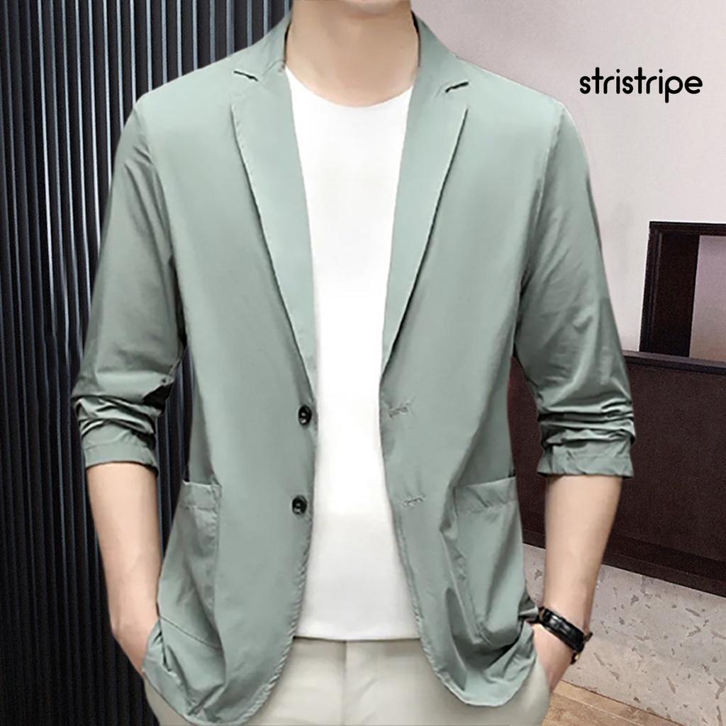 Áo Khoác Vest Tay 3 / 4 Màu Trơn Dáng Ôm Cài Hai Hàng Nút Thời Trang Công Sở Cho Nam