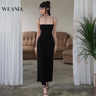 Đầm WEANIA lông cừu hở lưng gợi cảm lấp lánh cho nữ