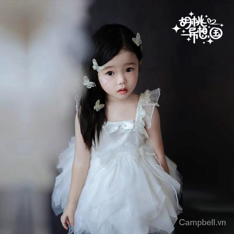 Váy Cưới Ren Hoa Màu Trắng Xinh Xắn Phong Cách lolita Cho Bé Gái