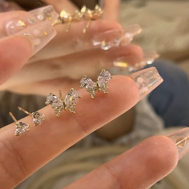 We flower set 4 Khuyên Tai Mạ Vàng 14k Đính Đá Sang Trọng