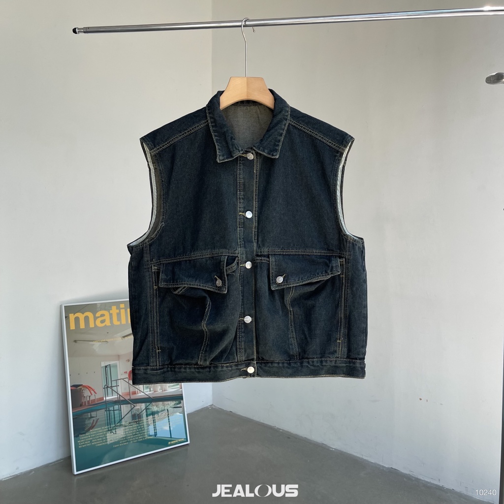 Áo gile denim túi hộp to - 10240