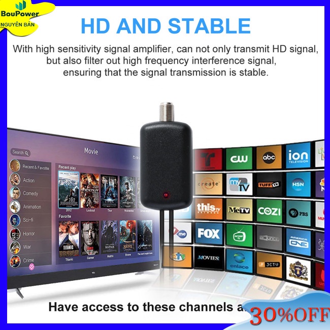 Boupower Ăng Ten Kỹ Thuật Số Trong Nhà 50 Dặm dvb-t2 vhf 47-230mhz Uhd 470-862mhz