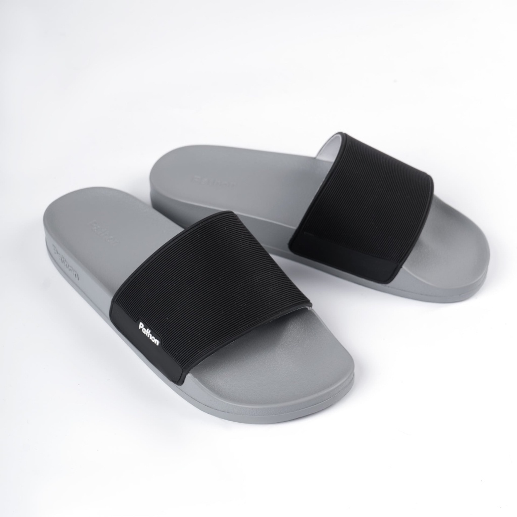 Dép nam nữ quai ngang slipper Pathon PVC và đế PU xám quai đen Mẫu SD62