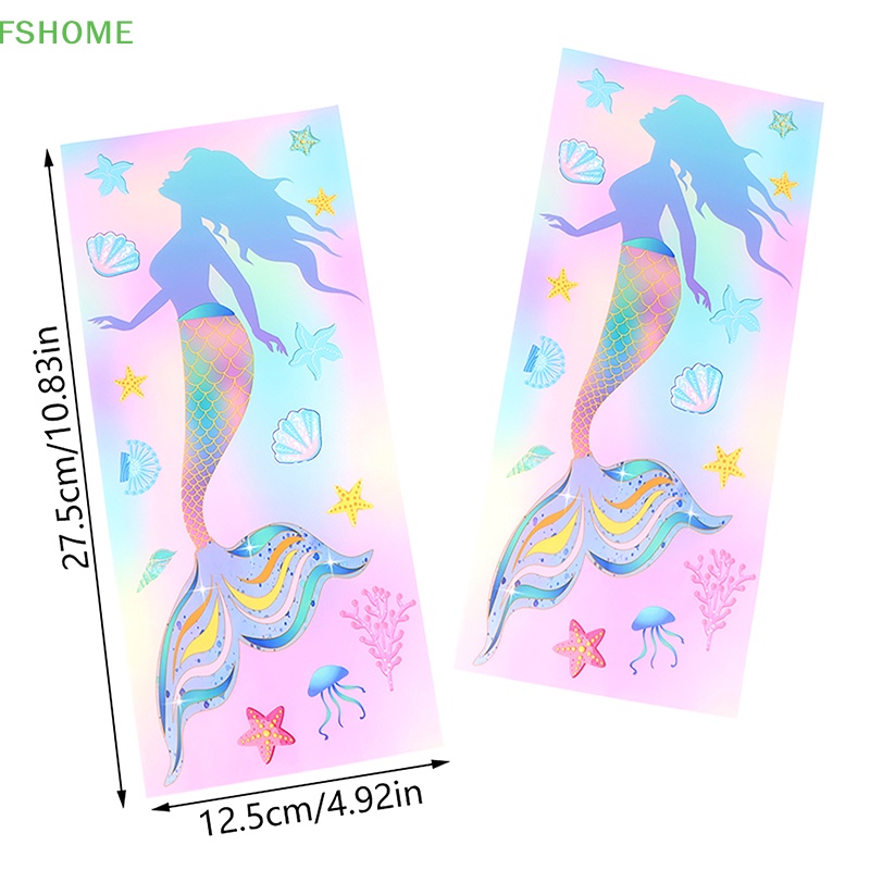 Set 50 Túi Nhựa Đuôi Nàng Tiên Cá Đựng Kẹo Thắt Nơ Ruy Băng Cho Bữa Tiệc Fshn