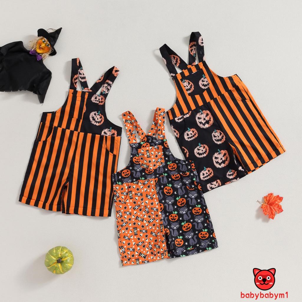 Bab-quần Yếm Sọc In Hình Mèo Bí Ngô Hoạt Hình Cho Trẻ Mới Biết Đi