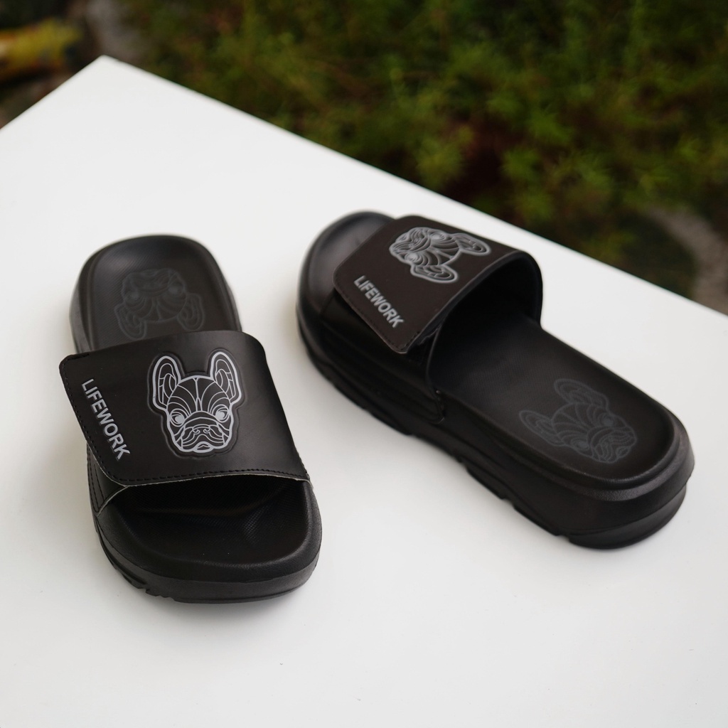 Dép LW đế cao quai dán hàn quốc quai in hình chú chó