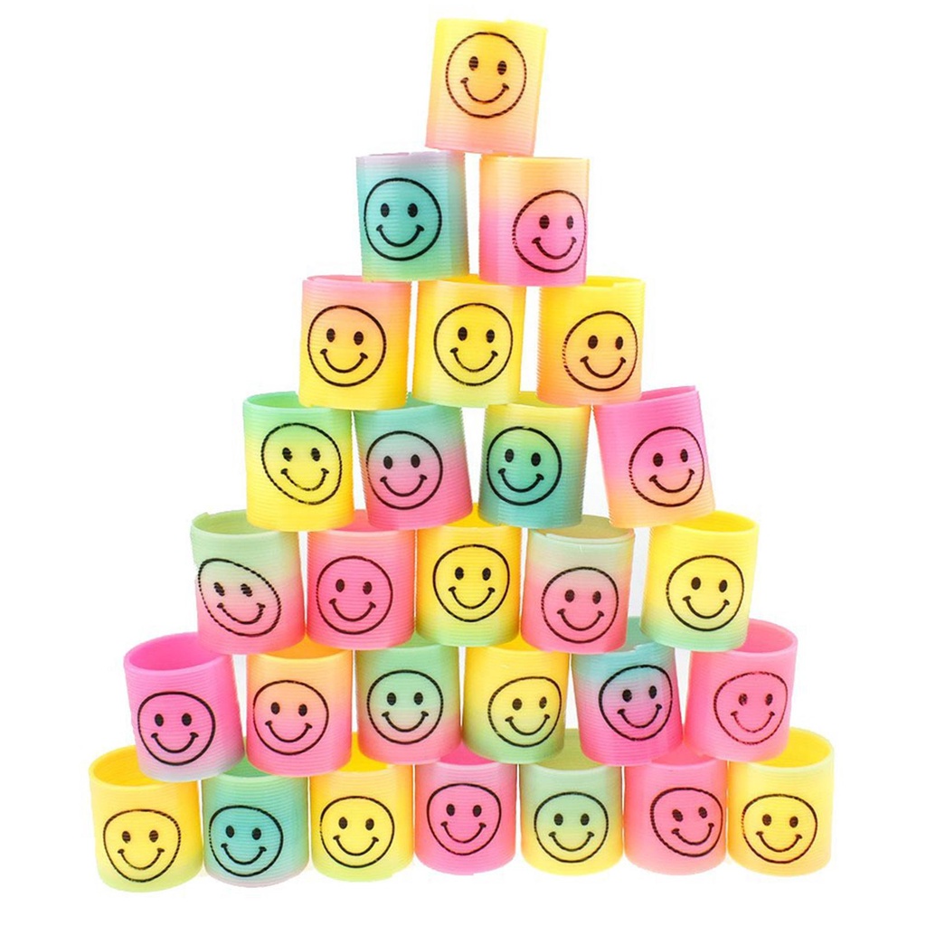 Đồ Chơi Lò Xo Hình Tròn Họa Tiết Mặt Cười Màu Cầu Vồng Cho Bé u6e5