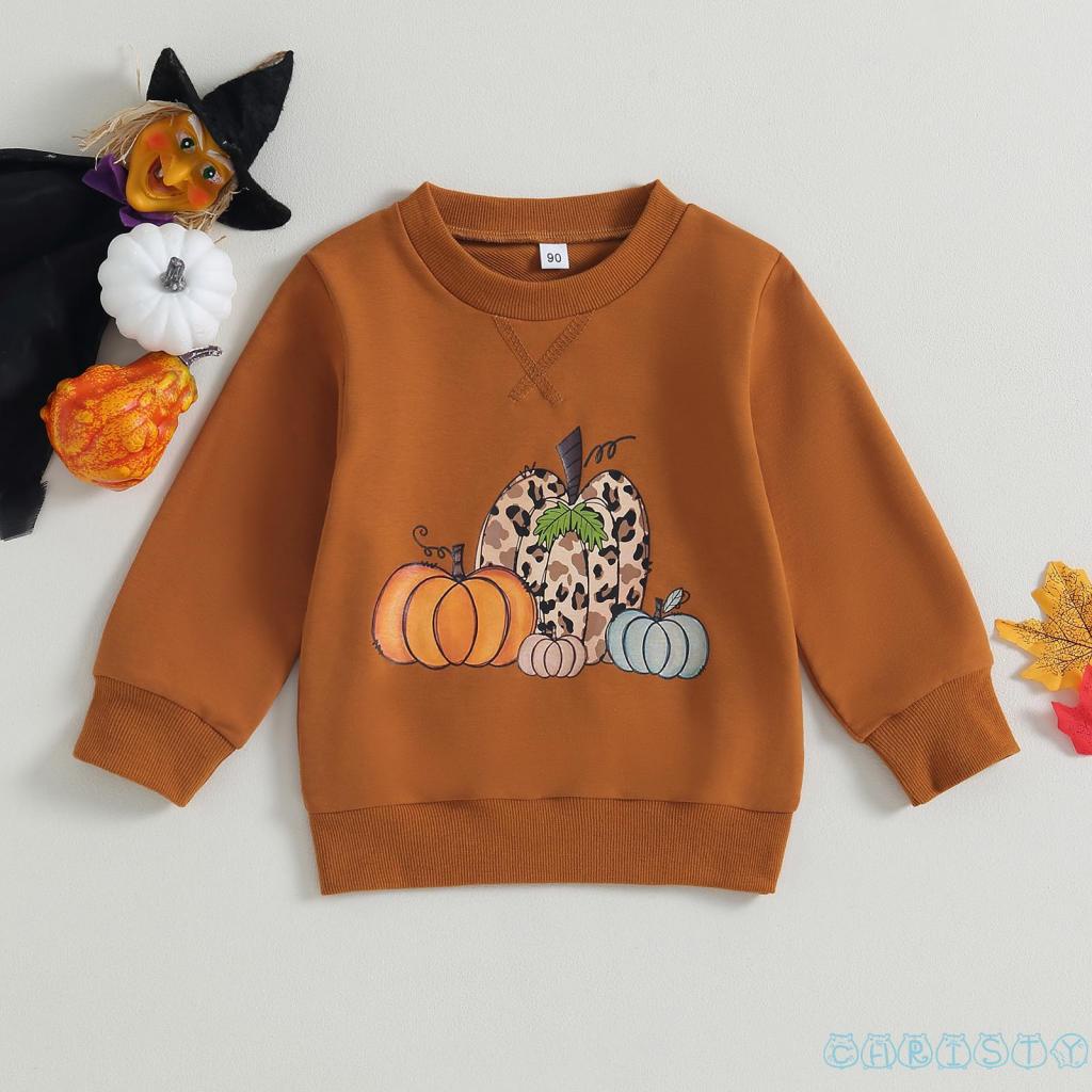 Cht- Áo Sweater Chui Đầu Tay Dài Màu Nâu In Hình Cổ Thuyền Phong Cách halloween Mùa Thu Cho Bé Trai