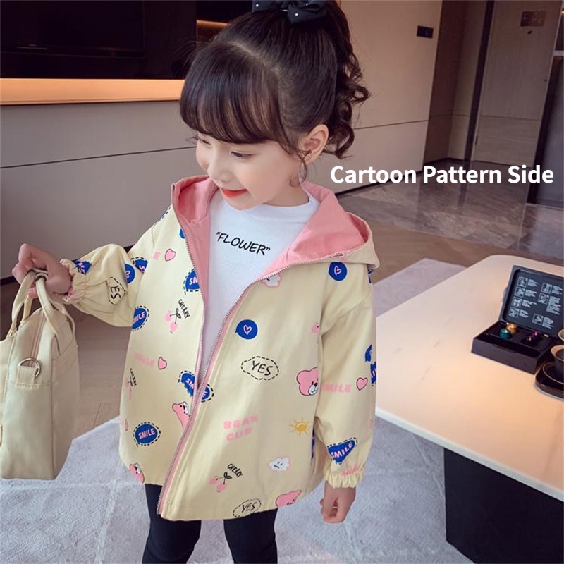 Áo Hoodie Hai Mặt In Họa Tiết Hoạt Hình Thời Trang Xuân Thu Cho Bé Gái 2-9 Tuổi