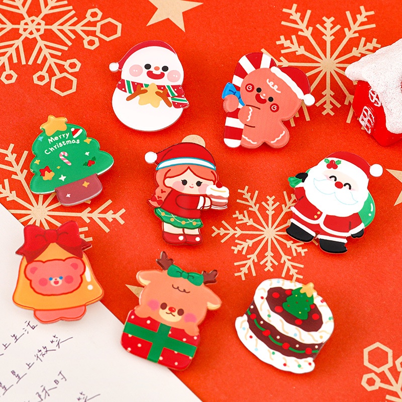 Ghim Cài Áo Bằng acrylic Hình Ông Già Noel Tuần Lộc / Cây Thông Dụng Hoạt Hình Dễ Thương