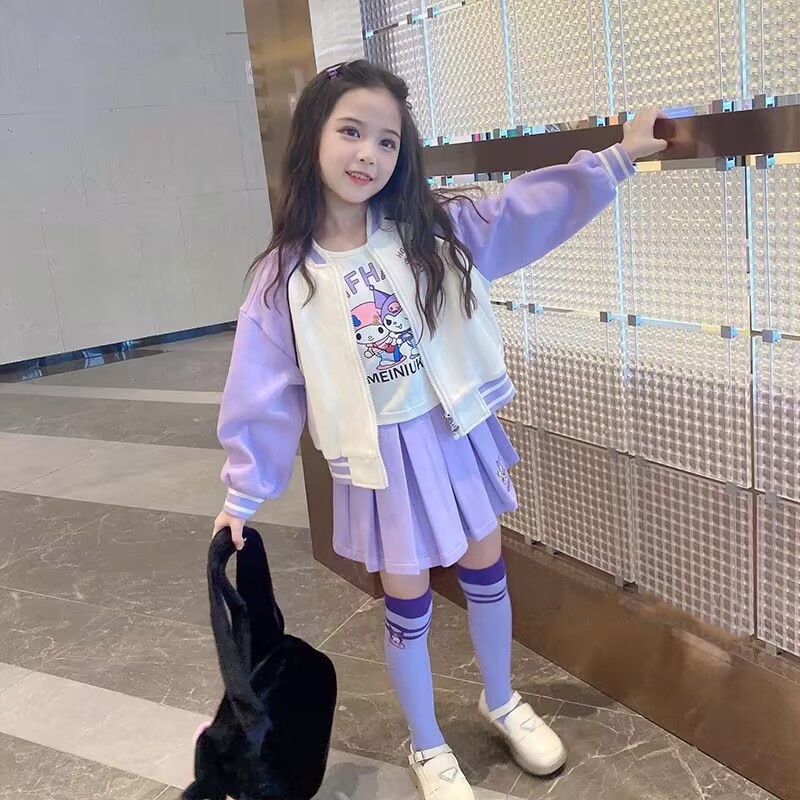 Set Đồ 3 Món Gồm Áo Khoác Tay Dài Và Quần Dài Phong Cách kuromi Thời Trang Hàn Quốc Cho Bé Gái