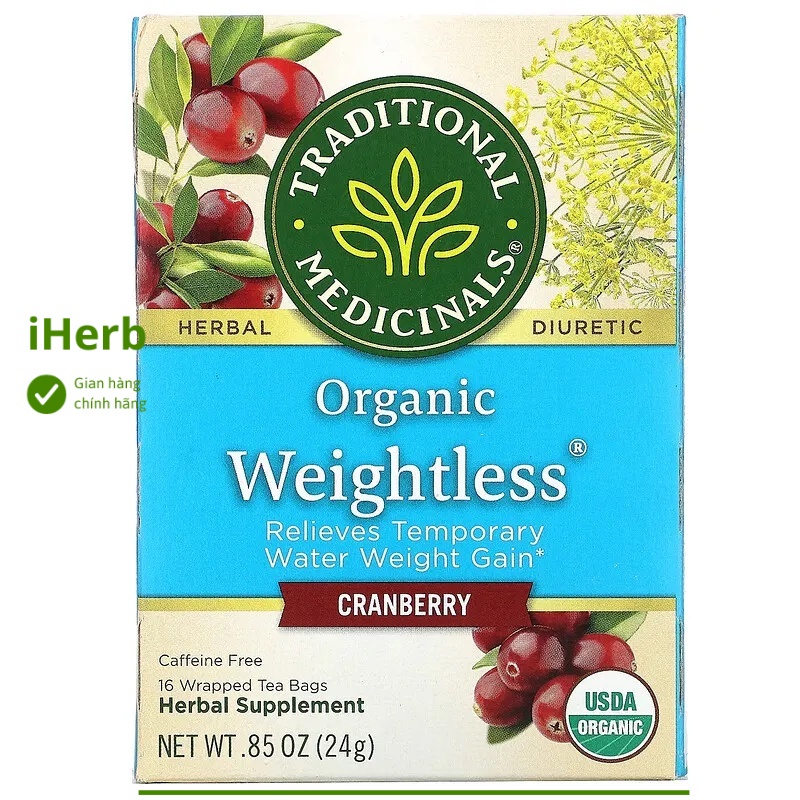 Trà nam việt quất Organic Weightless 16 gói .85 oz (24 g) của Traditional Medicinals - iHerb Việt Na
