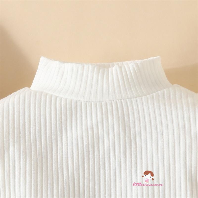 Set Đồ 3 Món Áo Tay Dài Màu Trơn Phối Chân Váy Sọc Ca Rô Thời Trang Xinh Xắn Cho Bé Gái