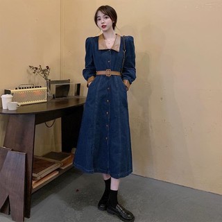 New arrival váy jean bò demin viền nâu kèm belt qccc