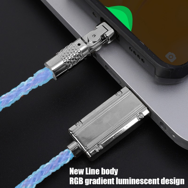 Mới Dây Cáp Sạc Nhanh 120w 6a micro usb type c rgb 180 Bằng Hợp Kim Kẽm Màu gradient° Dây Cáp Sạc Nhanh Xoay Được Tiện Dụng