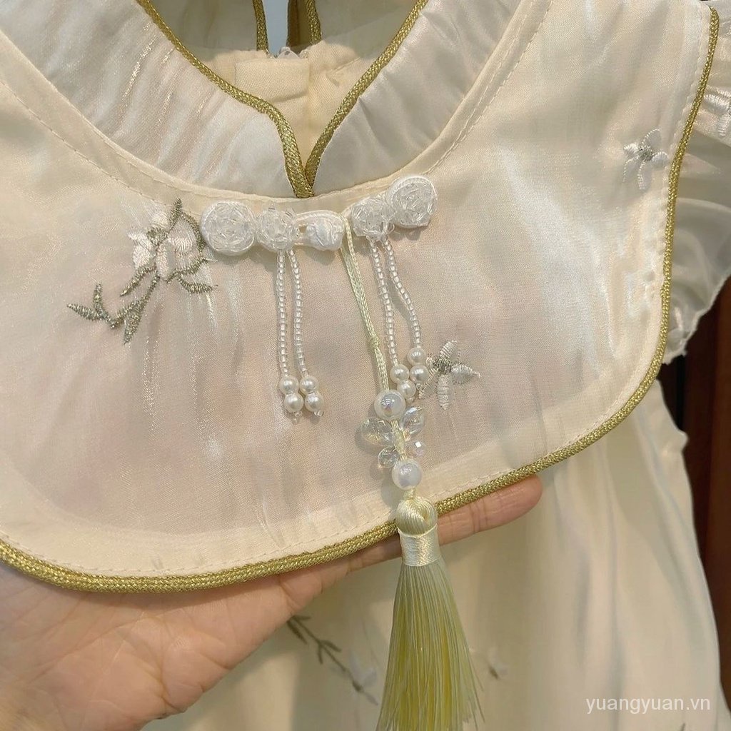 Đầm Sườn Xám Thêu Hoa Phong Cách Trung Hoa Cổ Điển Mẫu Mới 2023 Dành Cho Bé Gái